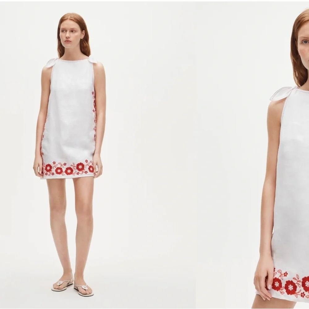 J. Crew White Mini Dress with Red Floral Embroidery